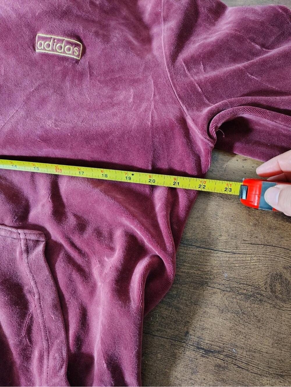 Adidas Velvet Hoodie Sz M Maroon Purple  Embroidery Activewear Zipper Y2k Unisex - Picture 7 of 9